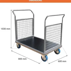 Chariot grillagé 2 côtés - Plateau 800x600mm - Charge max 500kg - CHP2T3