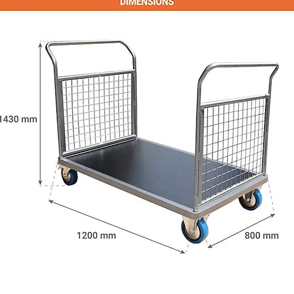 Chariot grillagé 2 côtés - Plateau 1200x800mm - Charge max 500kg - CHG2T3
