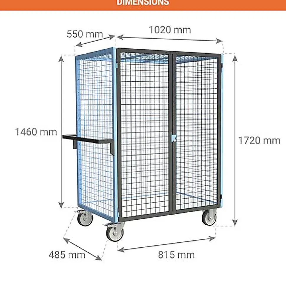 Chariot grillagé verrouillable non marquant - Plateau bois mélaminé 815x485mm - Charge max 500kg - 880725213