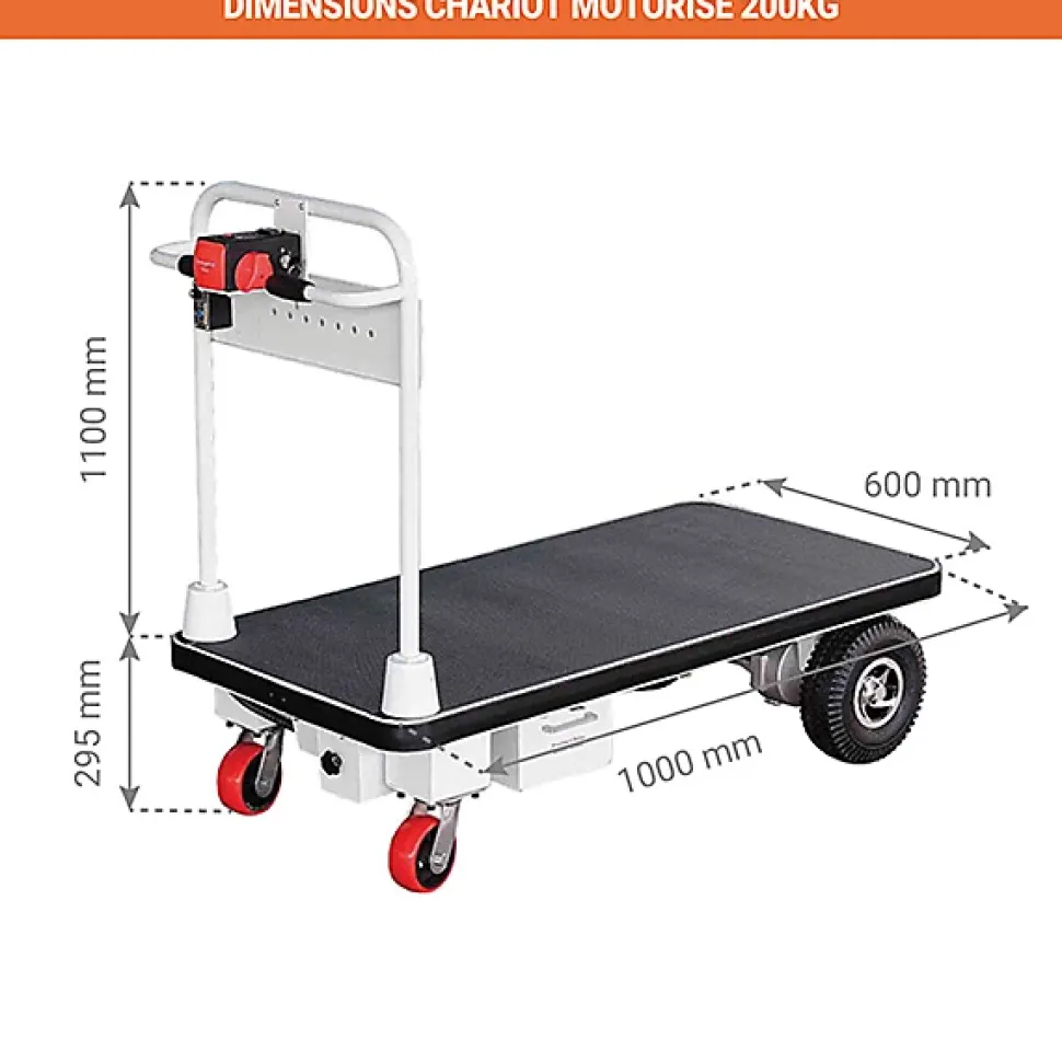 Chariot manutention motorisé - Plateau 1000x600mm - Charge max 200kg - Commerces, industrie et logistique - PM30R/1