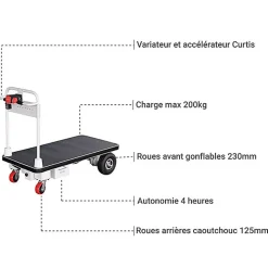 Chariot manutention motorisé - Plateau 1000x600mm - Charge max 200kg - Commerces, industrie et logistique - PM30R/1
