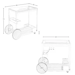 Chariot minibar élégant en acier inoxydable et noyer