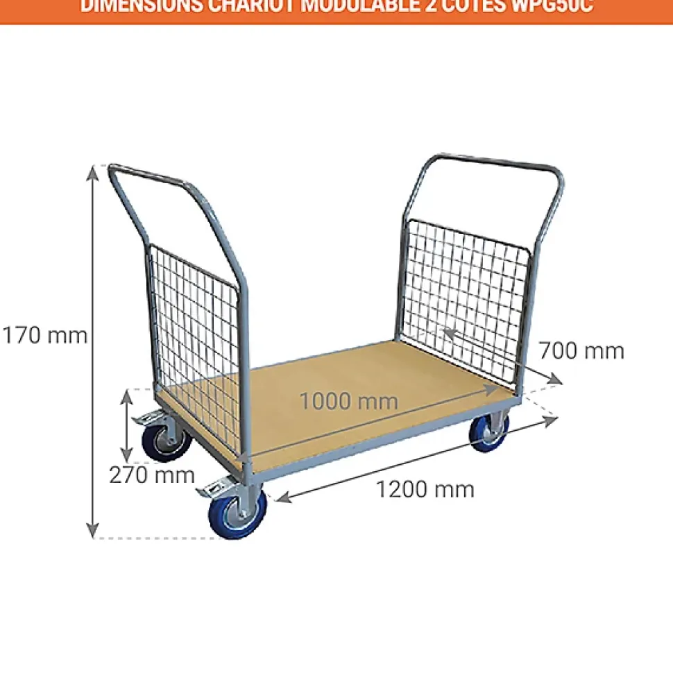 Chariot modulable - 2 côtés - max 500kg - plateau MDF 1000x700mm - WPG50C