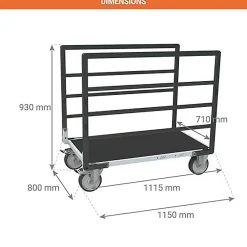 Chariot modulable à tube 2 ridelles - Plateau antidérapant 1115x710mm - Charge 500kg - 806724633
