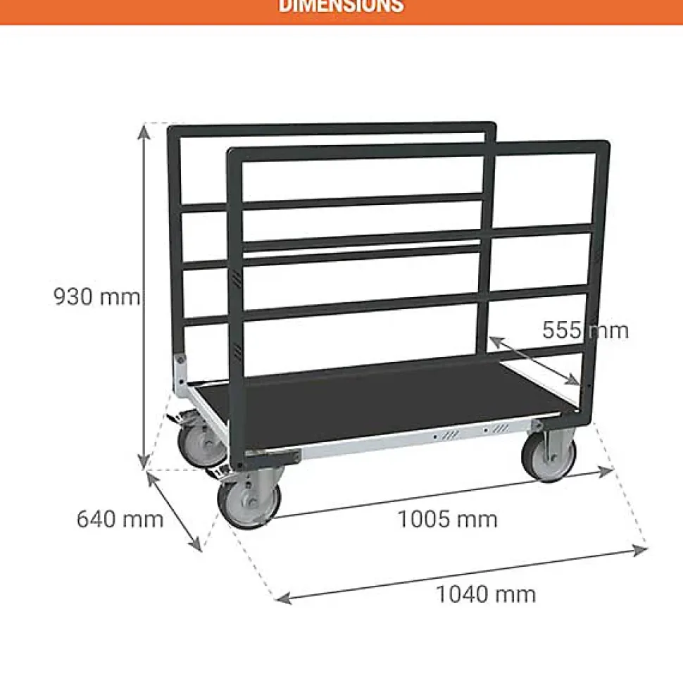 Chariot modulable à tube 2 ridelles - Plateau antidérapant 1005x555mm - Charge 500kg - 806724533