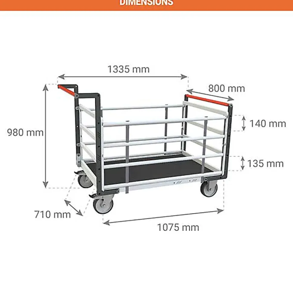 Chariot modulable à tube 4 côtés - Plateau antidérapant 1075x710mm - Charge 500kg - 806724635