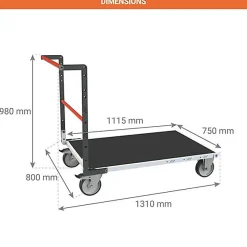 Chariot modulable à tube 1 dossier - Plateau antidérapant 1115x750mm - Charge 500kg - 806724631