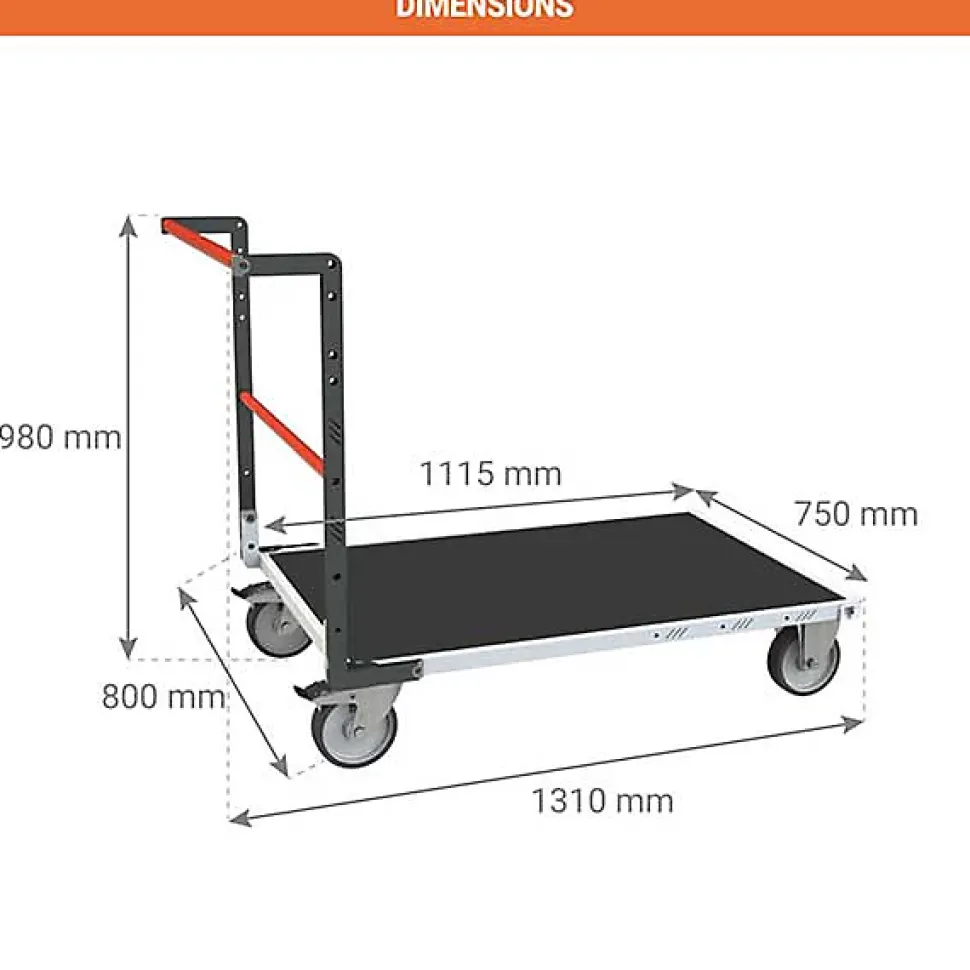 Chariot modulable à tube 1 dossier - Plateau antidérapant 1115x750mm - Charge 500kg - 806724631
