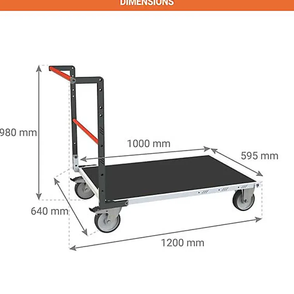 Chariot modulable à tube 1 dossier - Plateau antidérapant 1000x595mm - Charge 500kg - 806724531