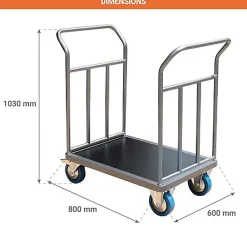 Chariot modulable avec 2 côtés renforcés - Plateau bois noir 800x600mm - Charge max 500kg - CHP2T2