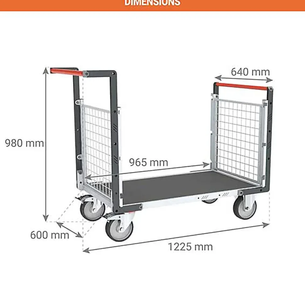 Chariot modulable grillagé 2 dossiers - Plateau antidérapant 965x600mm - Charge max 500kg - 806724562