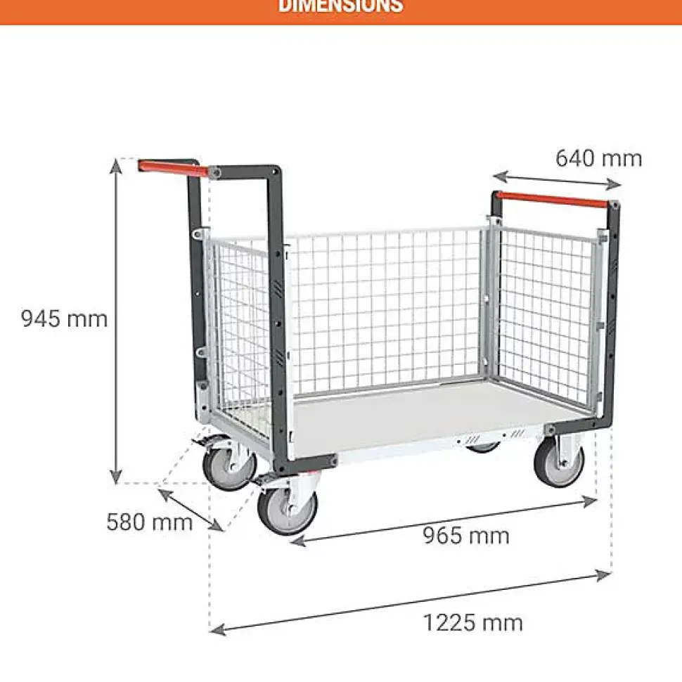 Chariot modulaire grillagé 3 côtés - Plateau 965x580mm - Charge max 250kg - 806724244