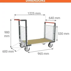 Chariot modulaire grillagé 2 côtés - Plateau 965x600mm - Charge 500kg - 806724542