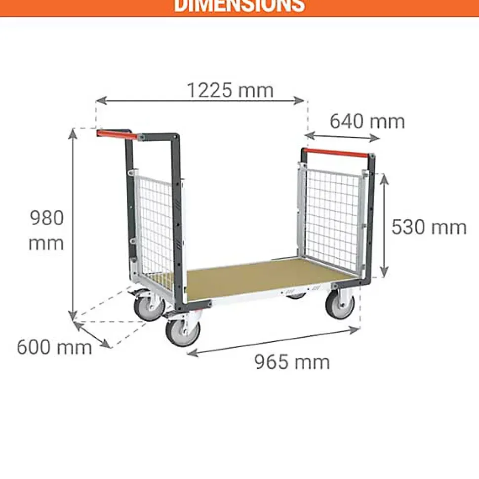 Chariot modulaire grillagé 2 côtés - Plateau 965x600mm - Charge 500kg - 806724542