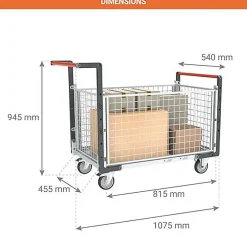 Chariot modulaire grillagé 4 côtés - 2 dossiers et 2 ridelles - Plateau 815x455mm - Charge max 250kg - 806724145