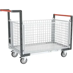 Chariot modulaire grillagé 4 côtés - 2 dossiers et 2 ridelles - Plateau 815x455mm - Charge max 250kg - 806724145