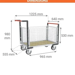 Chariot modulaire grillagé 4 côtés - Plateau 965x555mm - Charge 500kg - 806724545