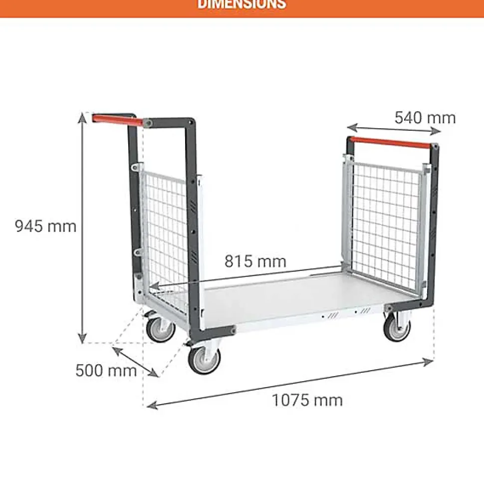 Chariot modulaire grillagé avec 2 côtés - Plateau 815x500mm - Charge max 250kg - 806724142