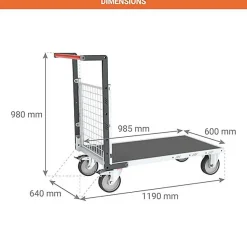 Chariot modulaire grillagé 1 côté - Plateau antidérapant 985x600mm - Charge max 500kg - 806724561