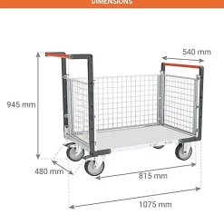 Chariot modulaire grillagé 3 côtés - Plateau 815x480mm - Charge max 250kg - 806724144