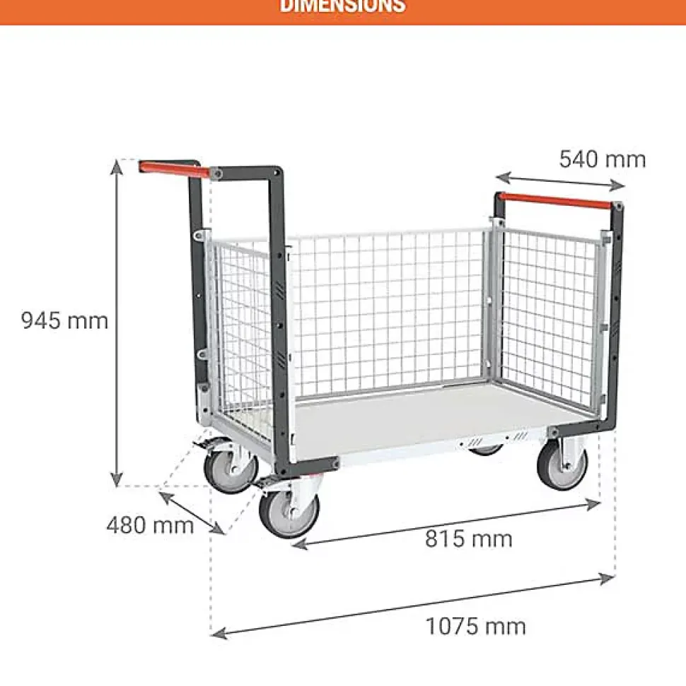 Chariot modulaire grillagé 3 côtés - Plateau 815x480mm - Charge max 250kg - 806724144