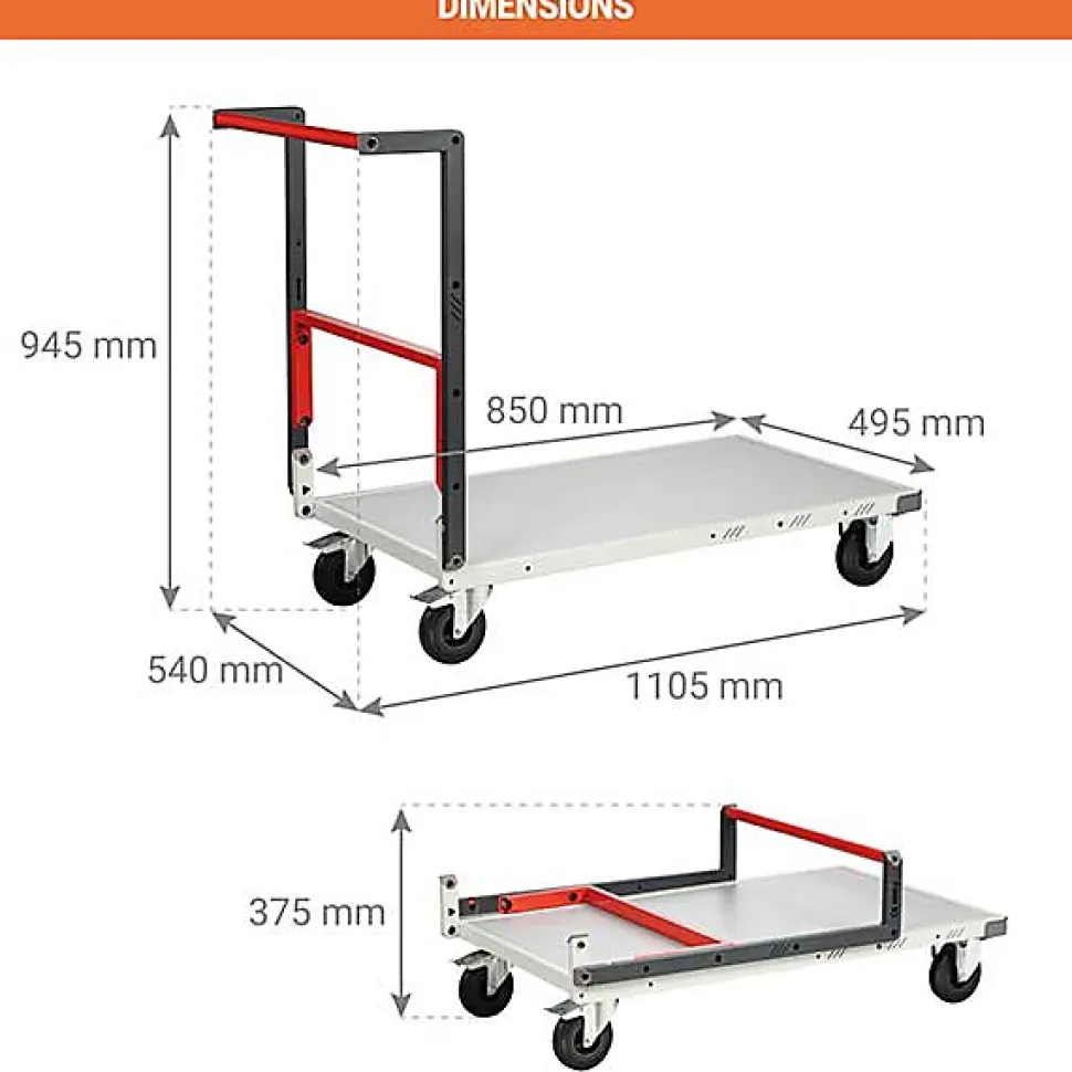 Chariot pliable - Plateau 850x495mm - Charge max 250kg - Chariot de manutention livré monté - 806721111