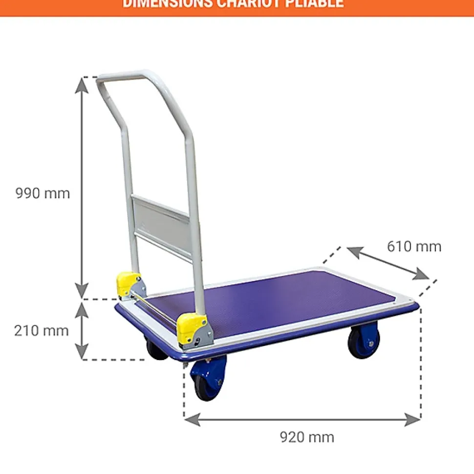 Chariot pliant avec frein - Plateau antidérapant 920x610mm - Charge max 300kg - 805006997