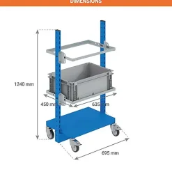 Chariot porte bac - 2 cadres seuls - Charge max 200kg - Compatible bac Europe - W020050020