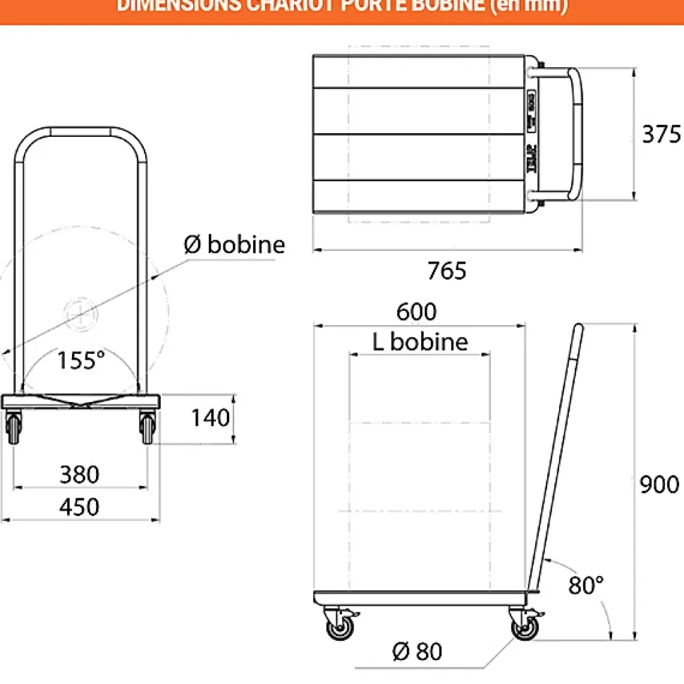 Chariot porte bobine - Charge max 150kg - 300770