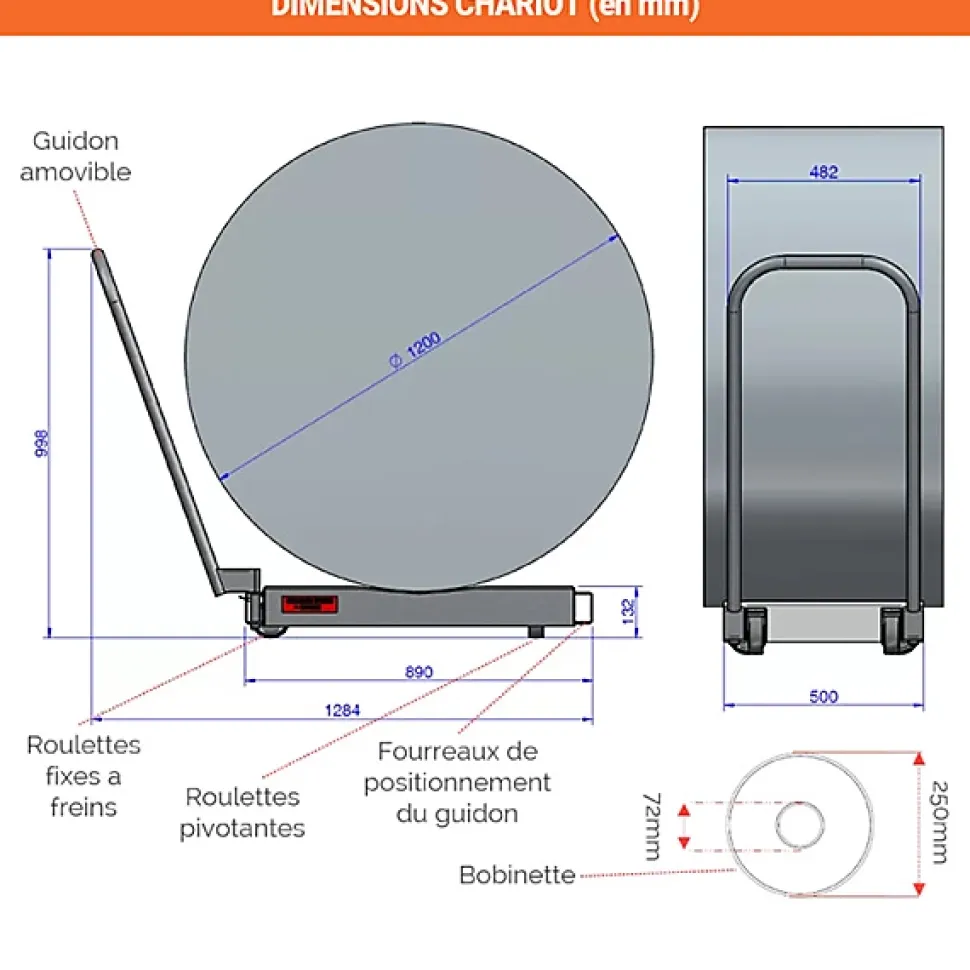 Chariot porte bobine - Charge max 600kg - NC1130