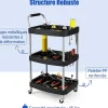 Chariot Service Atelier Chariot Outils à 3 Niveaux avec Porte Bouteilles Porte Outils Moulés Poignée Ergonomique