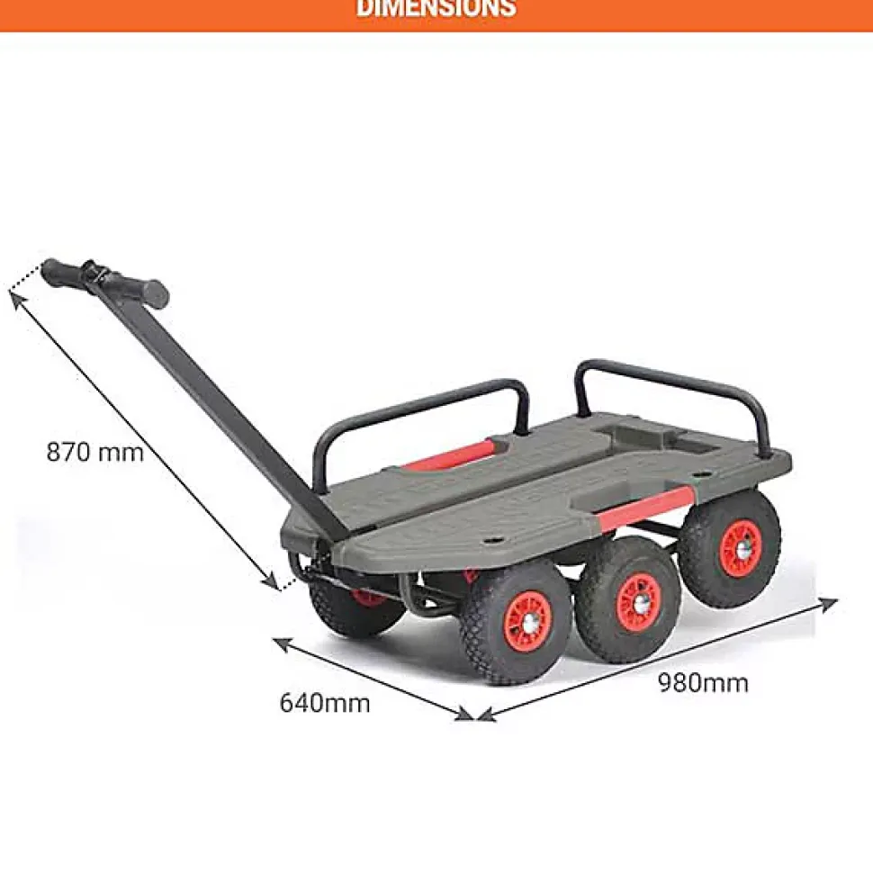 Chariot tout terrain avec 3 ridelles - Roues pneumatiques - Charge max 250kg - M-SUPERHOND-LB-RID