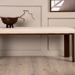 Chester - Banc en tissu bouclette et bois L120cm - Écru