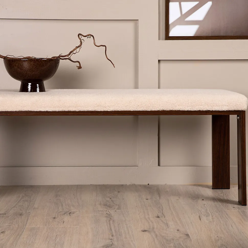Chester - Banc en tissu bouclette et bois L120cm - Écru