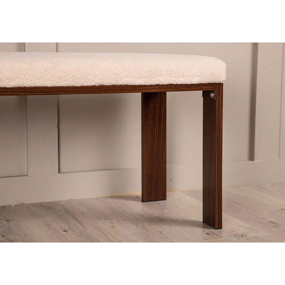 Chester - Banc en tissu bouclette et bois L120cm - Écru