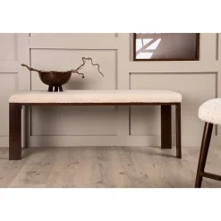 Chester - Banc en tissu bouclette et bois L120cm - Écru