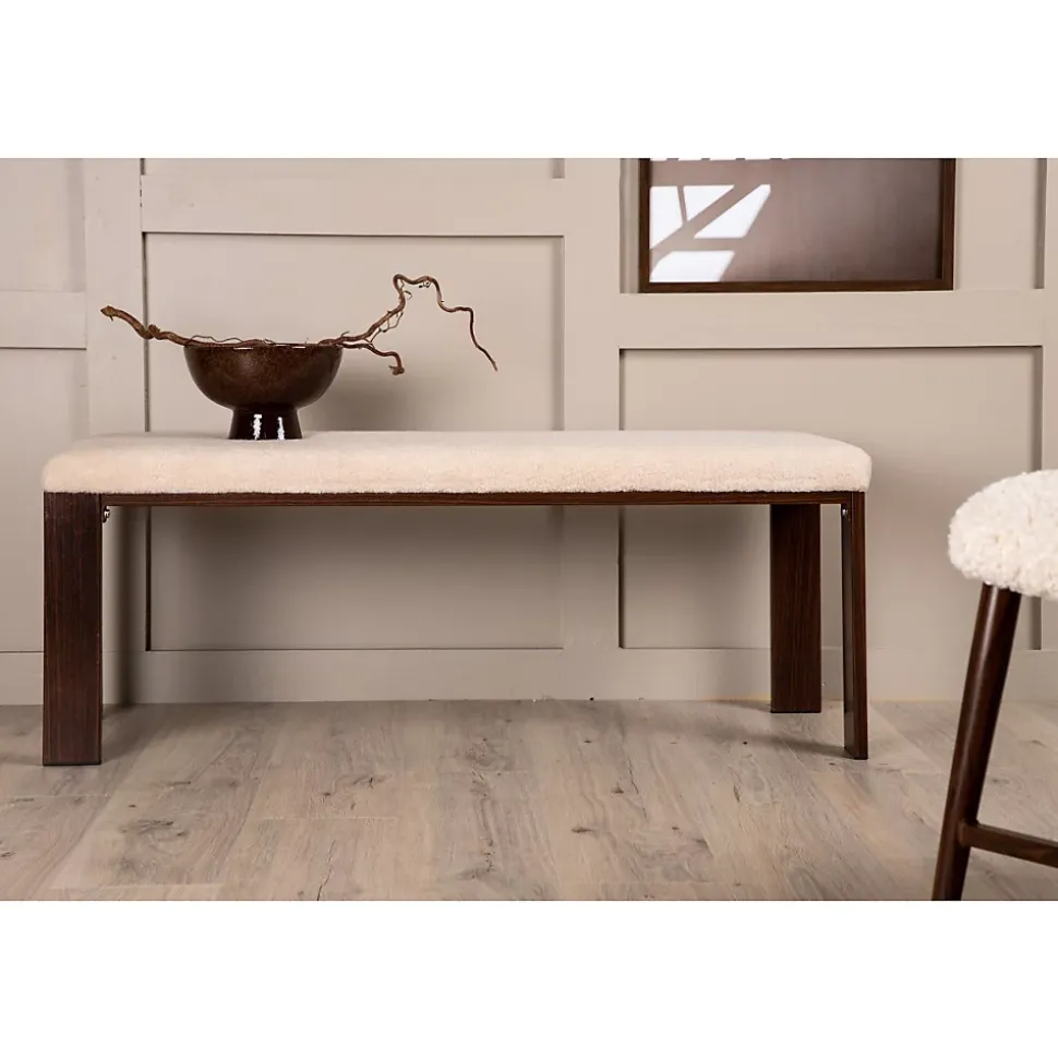 Chester - Banc en tissu bouclette et bois L120cm - Écru