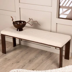 Chester - Banc en tissu bouclette et bois L120cm - Écru