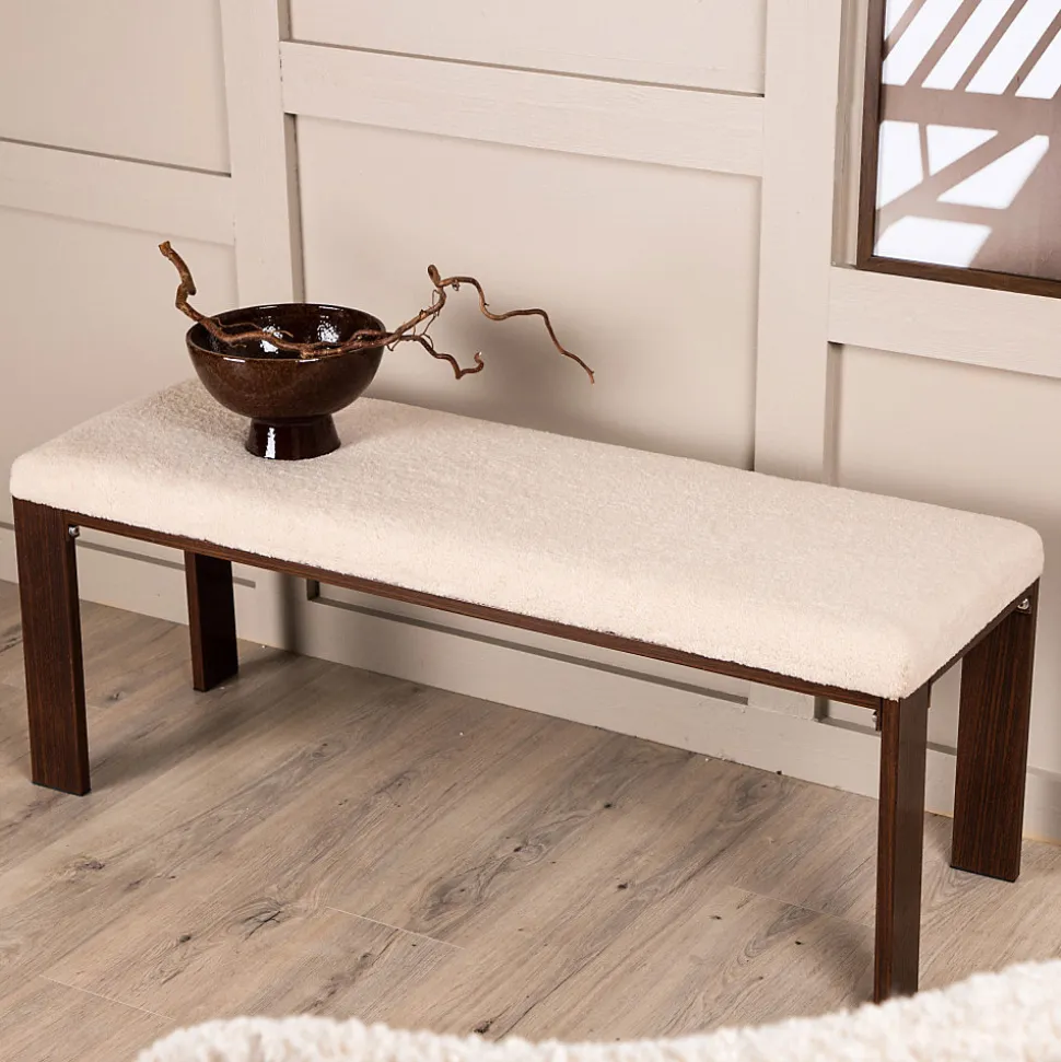 Chester - Banc en tissu bouclette et bois L120cm - Écru