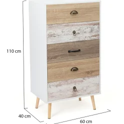 Chiffonnier 5 tiroirs BAHIA 60 cm scandinave commode semainier