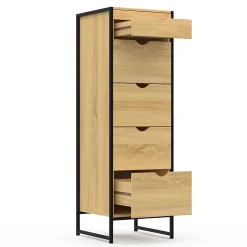 Chiffonnier 5 tiroirs DETROIT 40 cm avec miroir meuble d'entrée design industriel