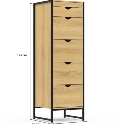 Chiffonnier 5 tiroirs DETROIT 40 cm avec miroir meuble d'entrée design industriel