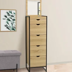 Chiffonnier 5 tiroirs DETROIT 40 cm avec miroir meuble d'entrée design industriel