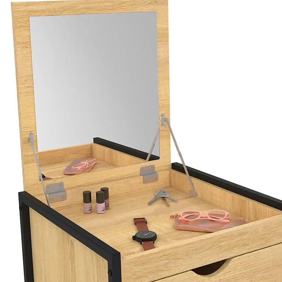 Chiffonnier 5 tiroirs DETROIT 40 cm avec miroir meuble d'entrée design industriel