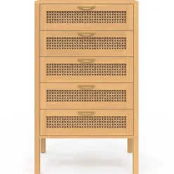 Chiffonnier 5 tiroirs EDHEN 60 cm bois et cannage