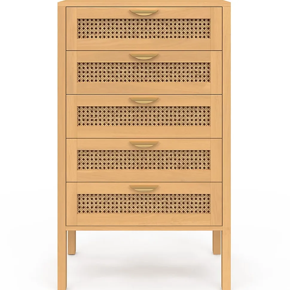 Chiffonnier 5 tiroirs EDHEN 60 cm bois et cannage
