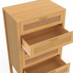 Chiffonnier 5 tiroirs EDHEN 60 cm bois et cannage