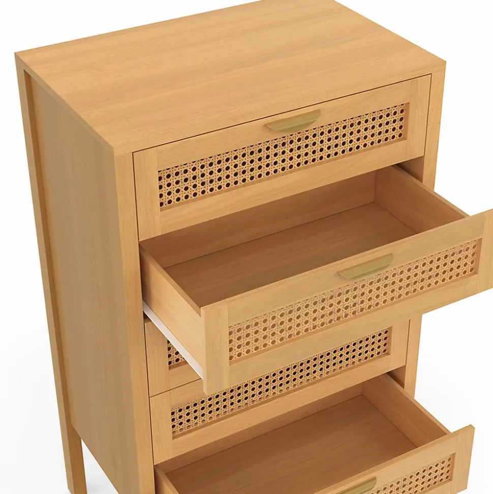 Chiffonnier 5 tiroirs EDHEN 60 cm bois et cannage