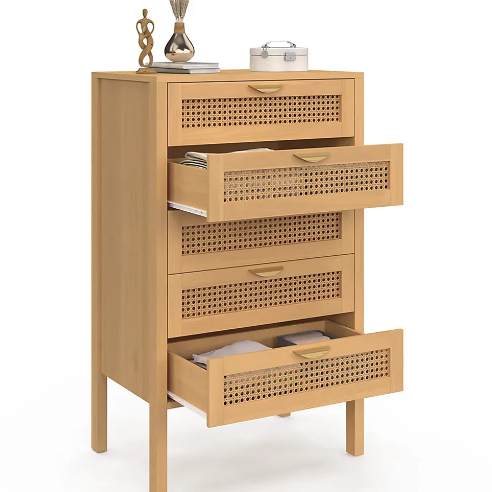 Chiffonnier 5 tiroirs EDHEN 60 cm bois et cannage