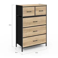 Chiffonnier 5 tiroirs en tissu UTAH 60 cm commode semainier design industriel
